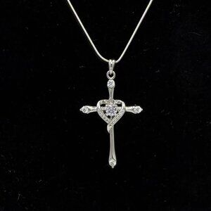 S925 1.25" Cross Pendent with 16" Chain-June (L. Purple-Cubic Zirconia)